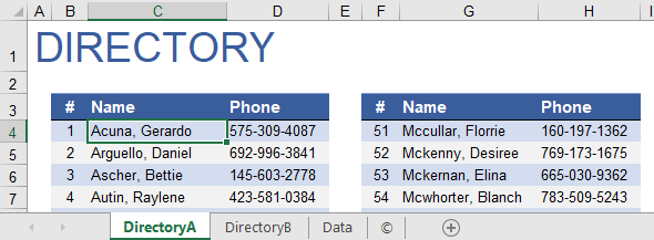 2-Column Phone Directory Screenshot for Showing Cell References