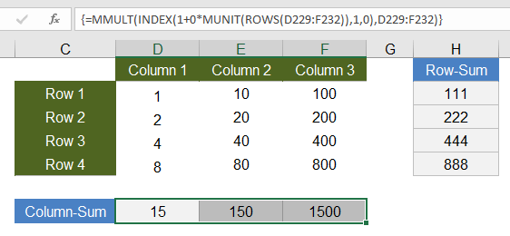 Row and Column Sums Using Array Formulas