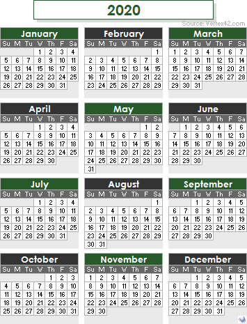 calendar 2020