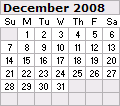 December 2008 Calendar 120x106