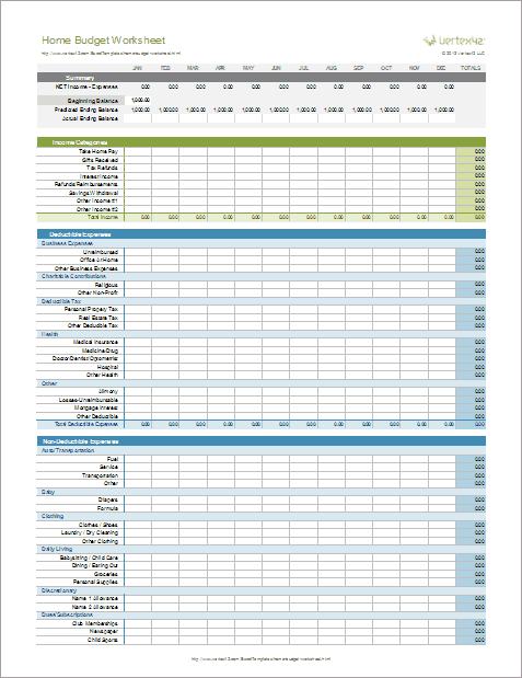 example of a household budget spreadsheet