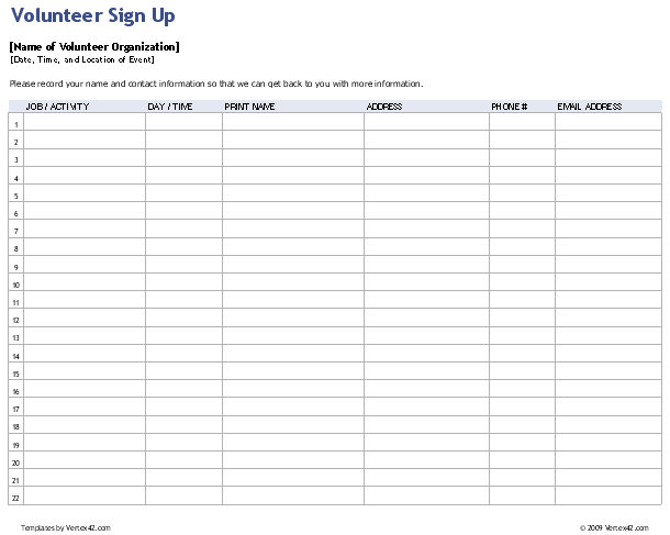 Sign Up Sheets Potluck Sign Up Sheet