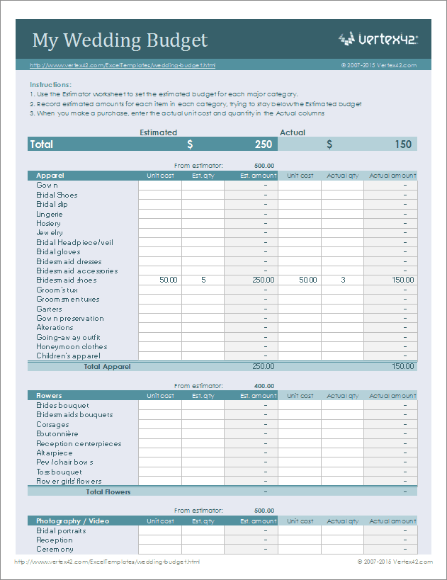 Free Wedding Budget Worksheet For Excel