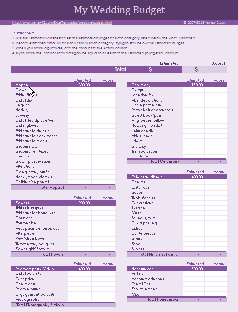 printable wedding budget planner worksheet