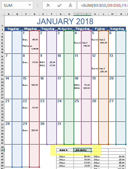 budget calendar excel template