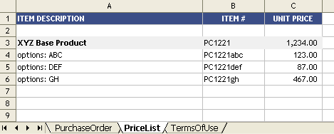 Purchase Order Price List Worksheet