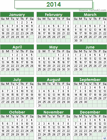 2014 Calendar Templates and Images - Monthly and Yearly