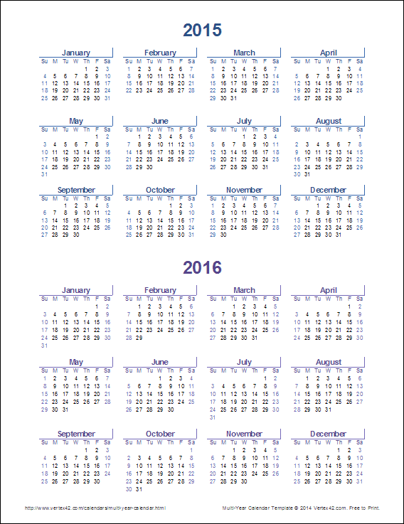 Multi Year Calendar Printable Free Letter Templates Images