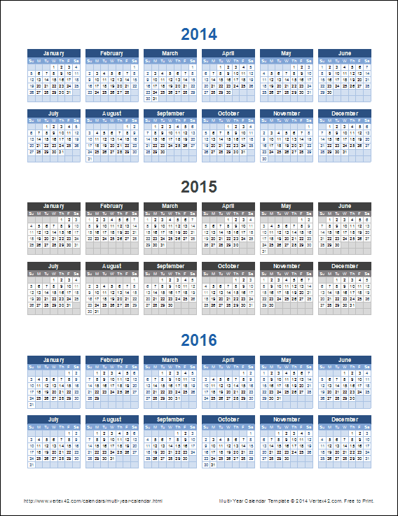 Multi Year Calendars
