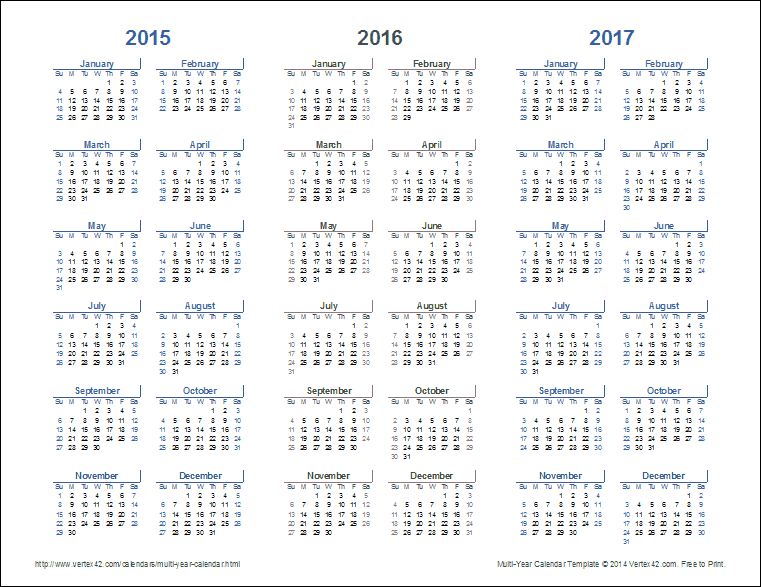 Calendar Multiple Years Brear Gwenette